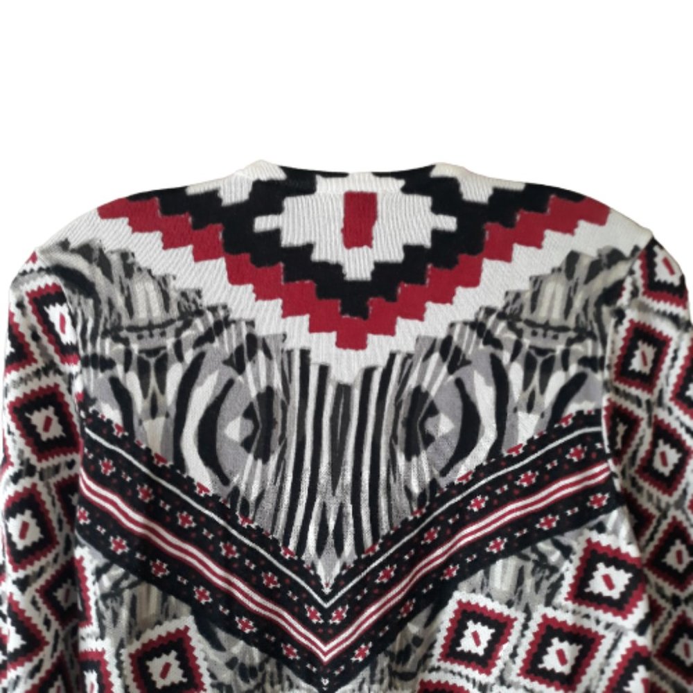 Chicos Sz 1 (MEDIUM) Tribal Chevron Lacey Open Front Cardigan Sweater Soft Knit - Picture 4 of 8